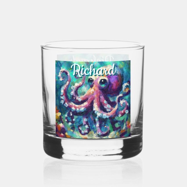 Vaso De Whiskey Otopus Nautical Beach Coastal Personalizado (Anverso)