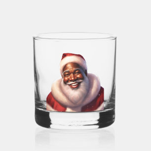 Vaso De Whiskey Papá Noel alegre afroamericano de Navidad,