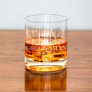 Vaso De Whiskey Partido de Novias Monogramo de Groomsman con escri