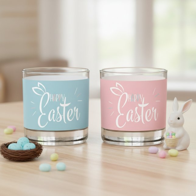 Vaso De Whiskey Pasteles Cuidados Feliz Pascua Estofado Orejas Ros (Cute Pastels Happy Easter Bunny Ears Pink And Blue Whiskey Glass)