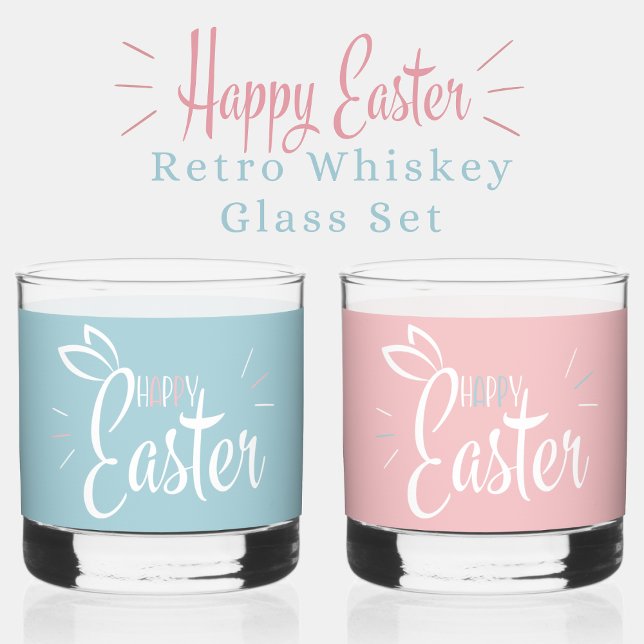 Vaso De Whiskey Pasteles Cuidados Feliz Pascua Estofado Orejas Ros (Cute Pastels Happy Easter Bunny Ears Pink And Blue Whiskey Glass)