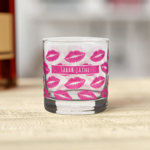 Vaso De Whiskey Patrón de Beso de lápiz labial rosa caliente Glass