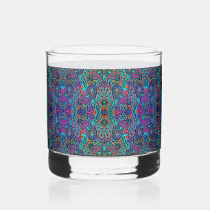 Vaso De Whiskey patrón de cachemira de pavo real cósmico