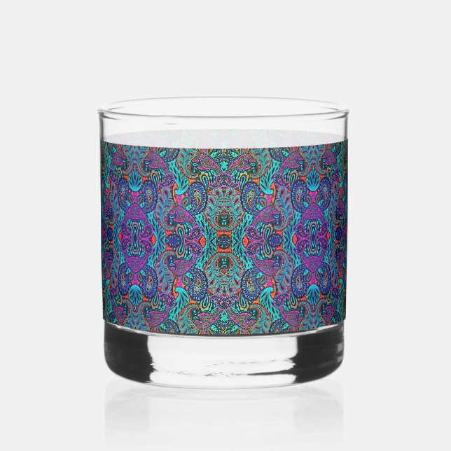 Vaso De Whiskey patrón de cachemira de pavo real cósmico (Anverso)