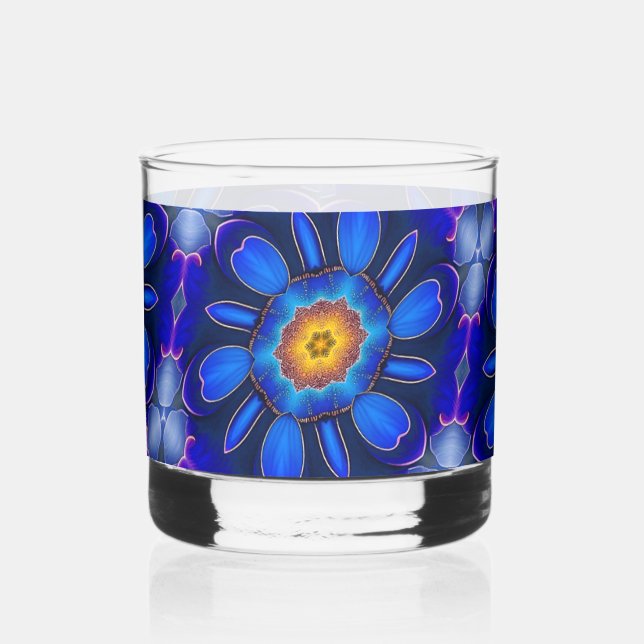 Vaso De Whiskey Patrón de las flores azules abstractas (Izquierda)
