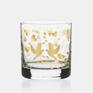 Vaso De Whiskey Patrón de ornamentos bodas en oro 02 Red BG