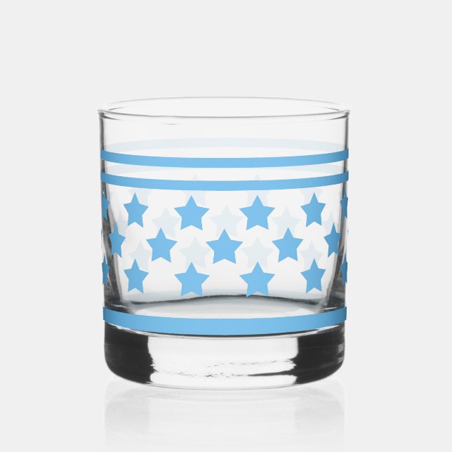 Vaso De Whiskey Patrón de rayas azul cielo con estrellas (Reverso )