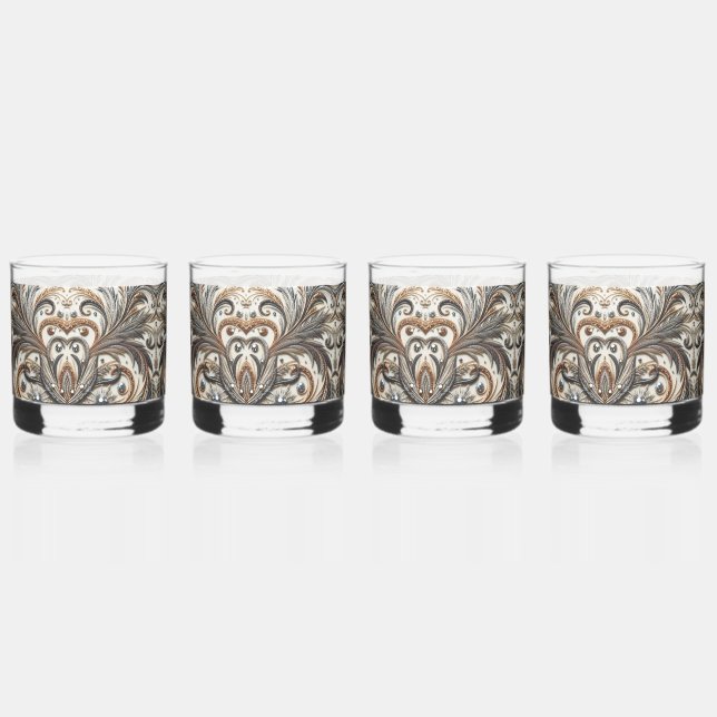 Vaso De Whiskey Patrón floral brillante con piedra gemela (Anverso)