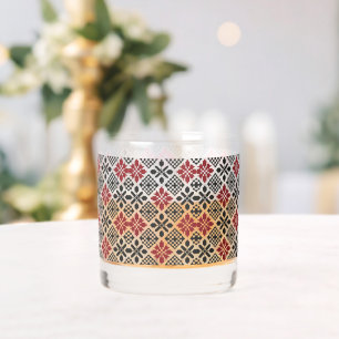 Vaso De Whiskey Patrón folclórico geométrico keffiyeh blanco rojo