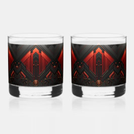 Vaso De Whiskey Patrón geométrico de oro negro Art Deco rojo