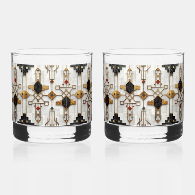 Vaso De Whiskey Patrón geométrico moderno de oro negro rojo (Anverso)