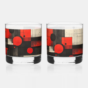 Vaso De Whiskey Patrón geométrico rojo negro crema