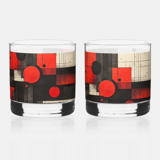 Vaso De Whiskey Patrón geométrico rojo negro crema (Anverso)