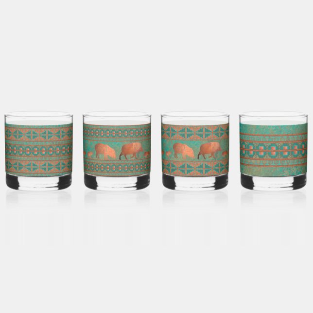 Vaso De Whiskey Patrón geométrico suroeste y javelinas divertidas (Anverso)