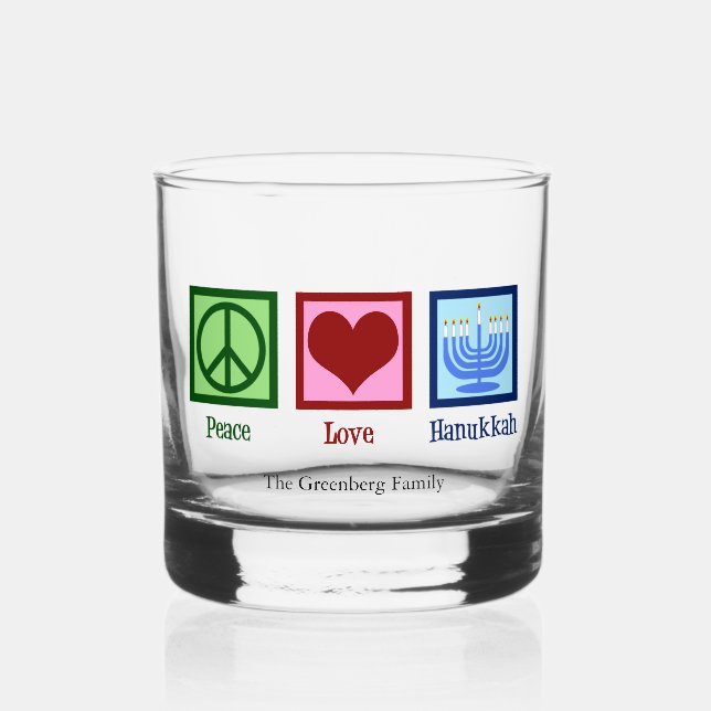 Vaso De Whiskey Peace Love Hanukkah Cute Custom (Anverso)