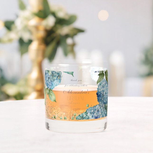 Vaso De Whiskey Personaliza Hydrangeas Azules para Despedida de So (Insitu (Boda))
