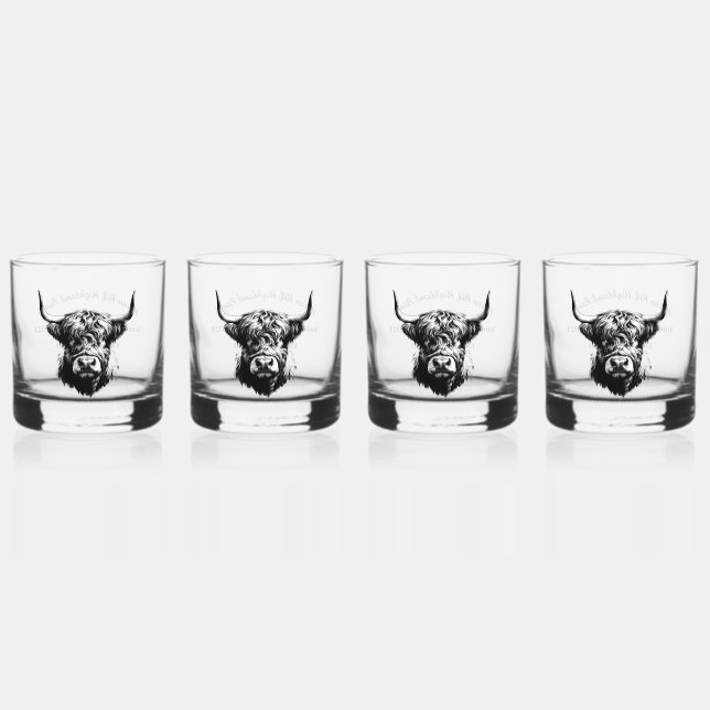 Vaso De Whiskey Personalizable Escocia Highland Bull Rocks Glasses (Anverso)