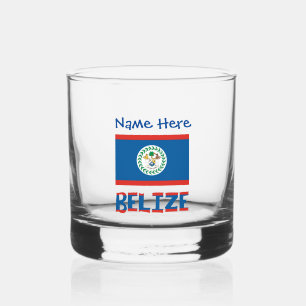 Vaso De Whiskey Personalización azul de la bandera de Belice y Bel