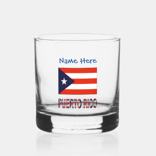 Vaso De Whiskey Personalización azul de la bandera puertorriqueña