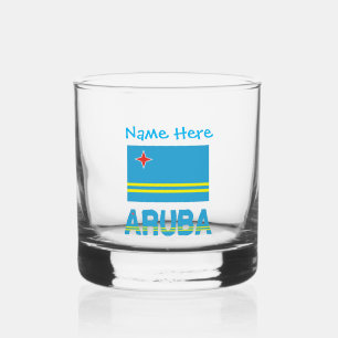 Vaso De Whiskey Personalización de Aruba y Azul de Bandera Arubana