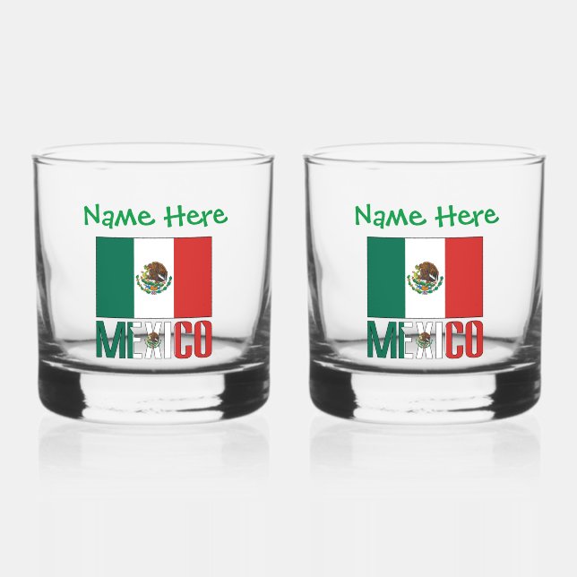 Vaso De Whiskey Personalización verde de bandera mexicana y de ban (Anverso)