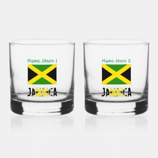 Vaso De Whiskey Personalización verde de la bandera jamaiquina