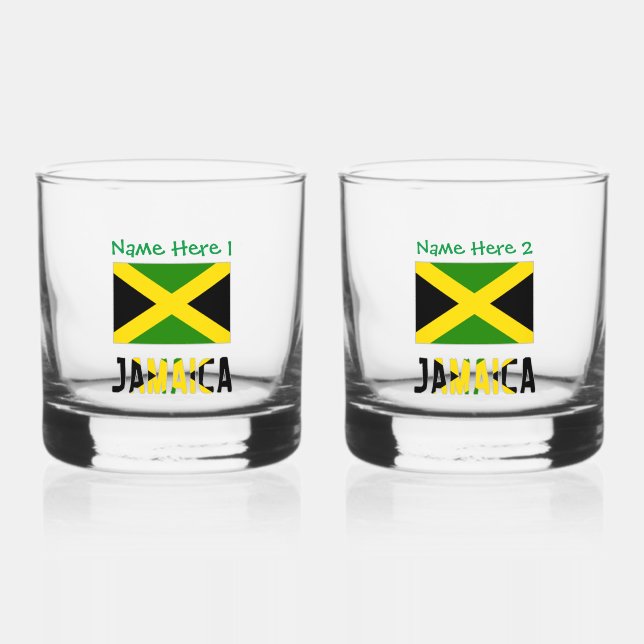 Vaso De Whiskey Personalización verde de la bandera jamaiquina (Anverso)