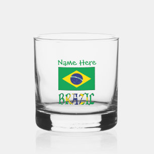 Vaso De Whiskey Personalizado Brasil y Bandera Brasileña 