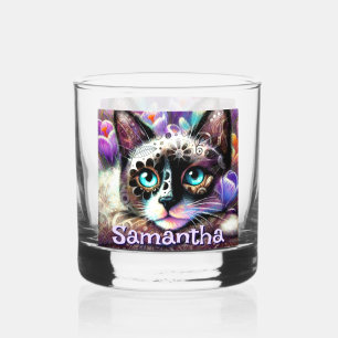 Vaso De Whiskey Personalizado crocus floral de gato blanco gitano