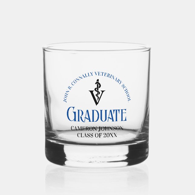 Vaso De Whiskey Personalizado de Graduación de la Escuela Veterina (Anverso)