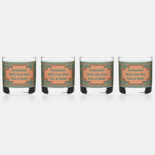 Vaso De Whiskey Personalizado de patrón geométrico de cobre Verde  (Anverso)