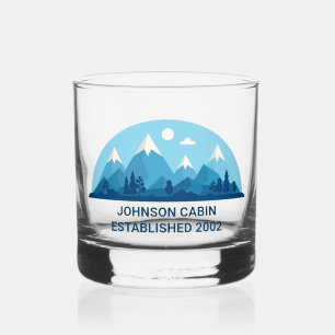 Vaso De Whiskey Personalizado Familia de Invierno Cabaña Blue Snow