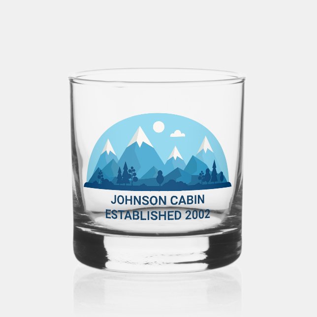 Vaso De Whiskey Personalizado Familia de Invierno Cabaña Blue Snow (Anverso)