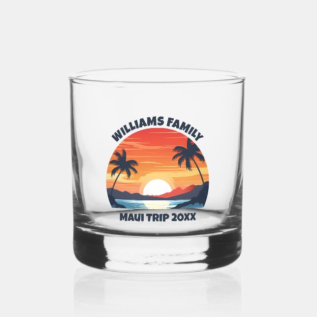 Vaso De Whiskey Personalizado Maui Viaje Palm Trees Sunrise Keepsa (Anverso)