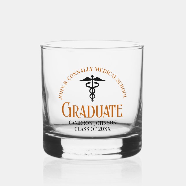 Vaso De Whiskey Personalizado Naranja Licenciatura en Medicina Kee (Anverso)