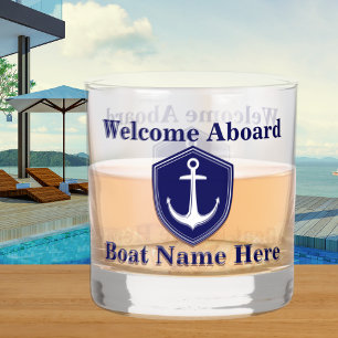 Vaso De Whiskey Personalizado Nautical Boat Name Anchor Naval Azul