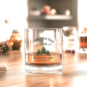 Vaso De Whiskey Personalizado Nombre Familia Navidad Árbol Granja