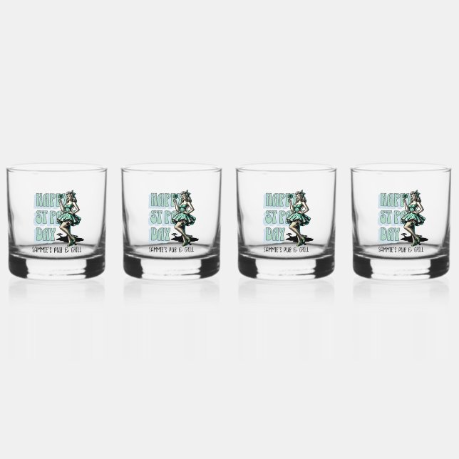 Vaso De Whiskey Personalizado St Patrick's Day Pinup Chica con Sha (Anverso)