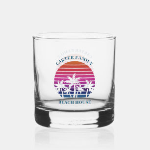 Vaso De Whiskey Personalizado Tropical Sunset Palm Tree Beach Hous