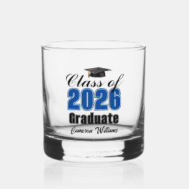 Vaso De Whiskey Personalized Blue Class of 2026 Graduation