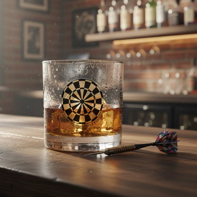 Vaso De Whiskey Personalized Family Name Gold Black Dartboard (Personalized Family Name Gold Black Dartboard Whiskey Glass)