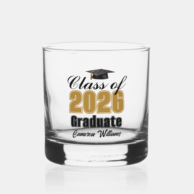 Vaso De Whiskey Personalized Gold Black Class of 2026 Graduation (Anverso)