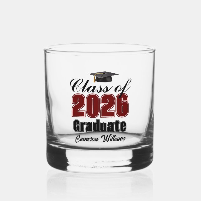Vaso De Whiskey Personalized Maroon Black Class of 2026 Graduation (Anverso)