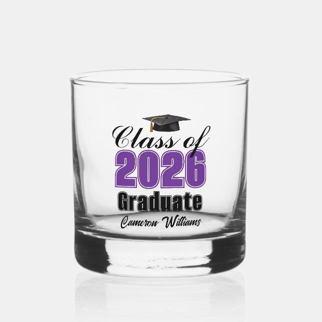 Vaso De Whiskey Personalized Purple Class of 2026 Graduation (Anverso)