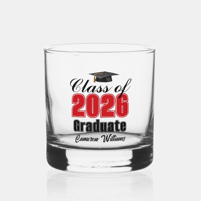 Vaso De Whiskey Personalized Red Class of 2026 Graduation (Anverso)