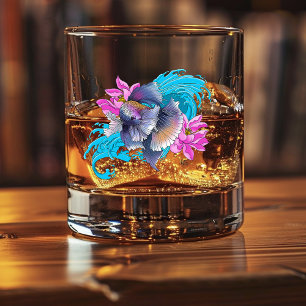 Vaso De Whiskey Pez luchador siamés Betta olas de loto azul