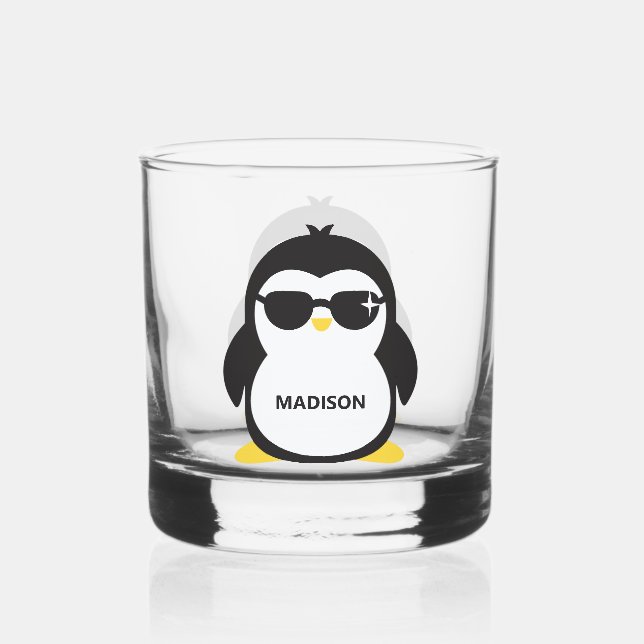 Vaso De Whiskey Pingüino fresco de nombre personalizado (Anverso)