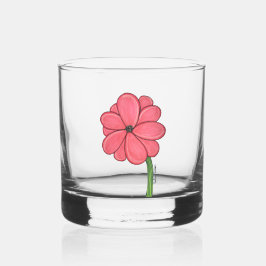 Vaso De Whiskey Pink Flower Full with Blue background