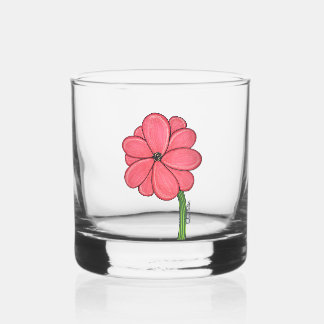 Vaso De Whiskey Pink Flower Full with Blue background