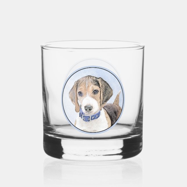 Vaso De Whiskey Pintura Beagle - Arte Perro Original Cuto (Anverso)